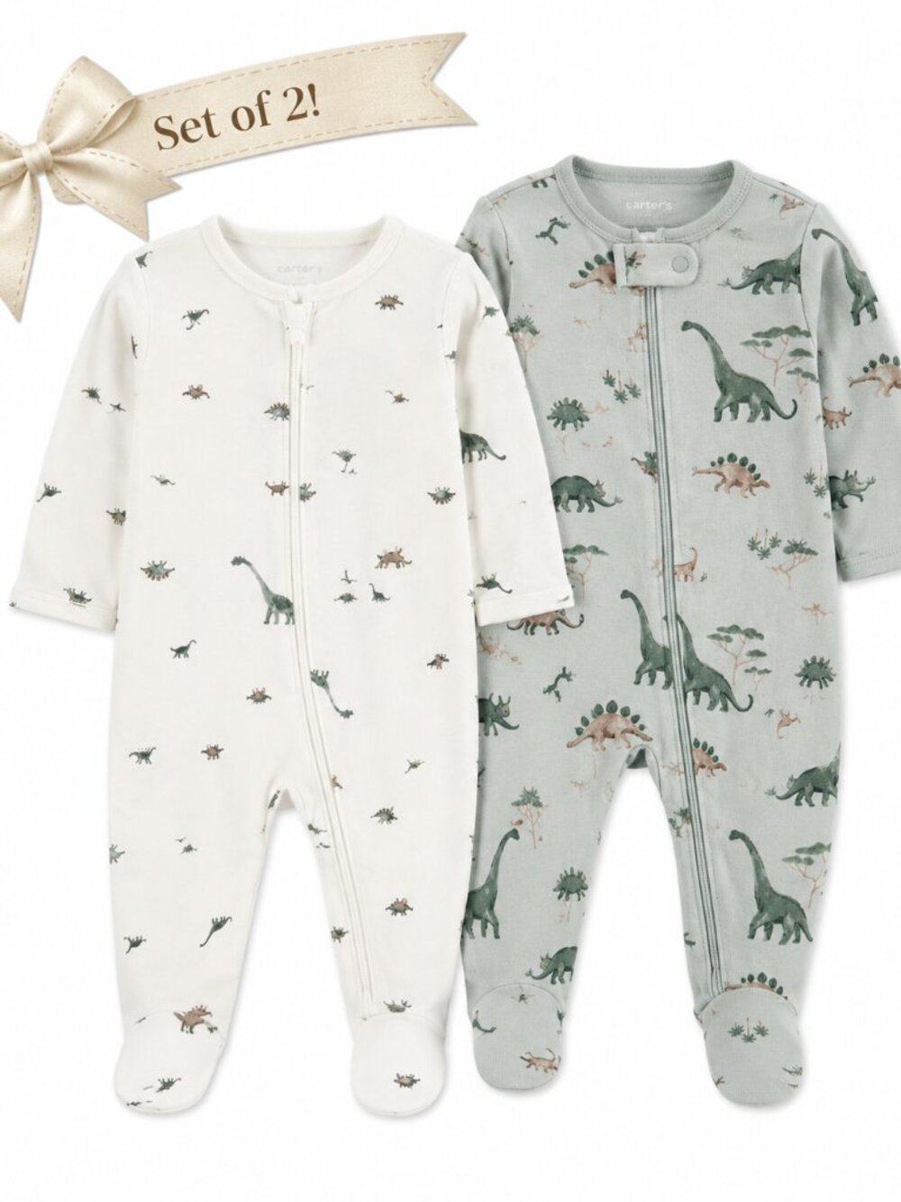 NWT Carter's Dinosaur Footed Sleepers Set of 2 Baby Boy Pajamas